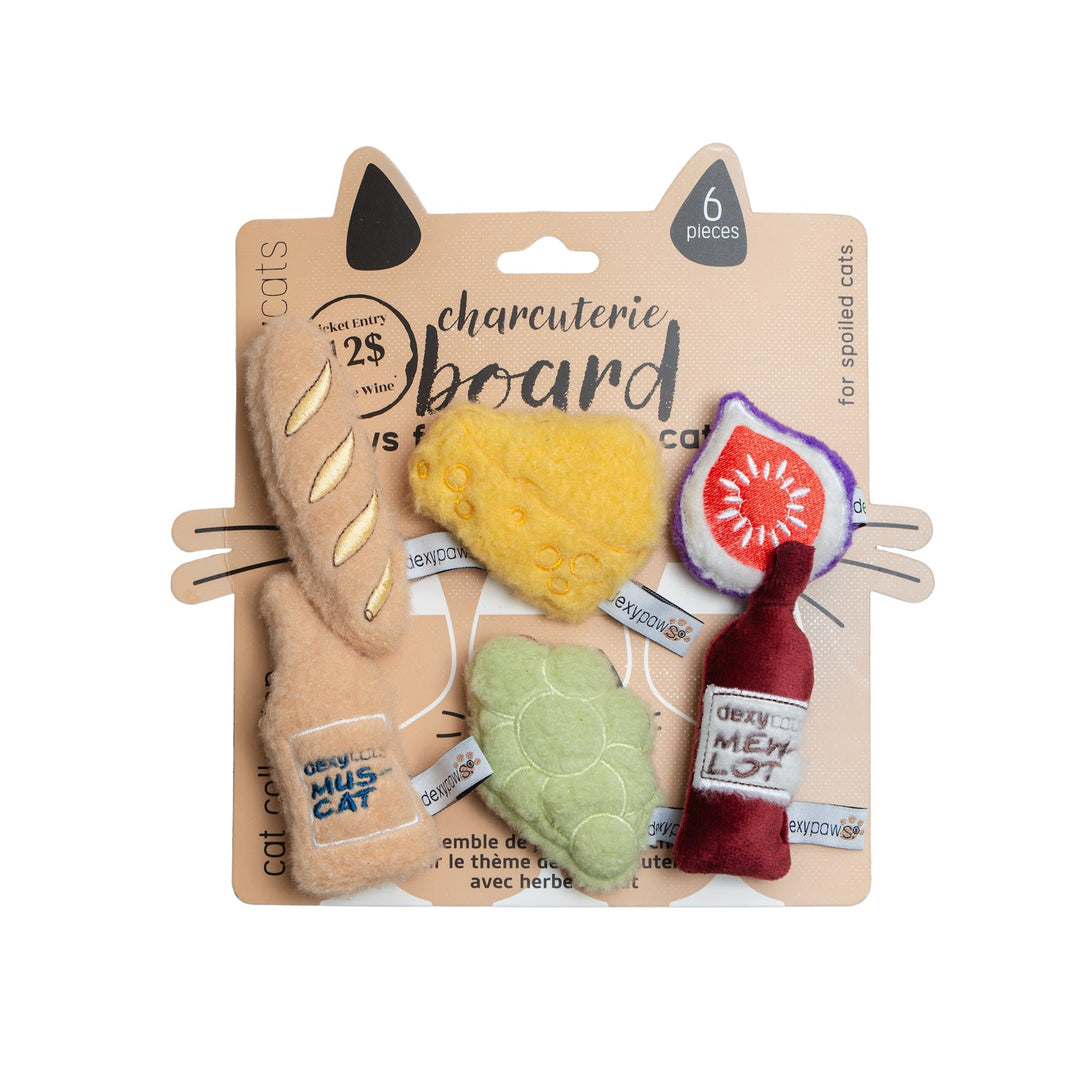 DEXYPAWS Jouet Chat Ensemble 6 Vin, Fromage & Raisin en Peluche