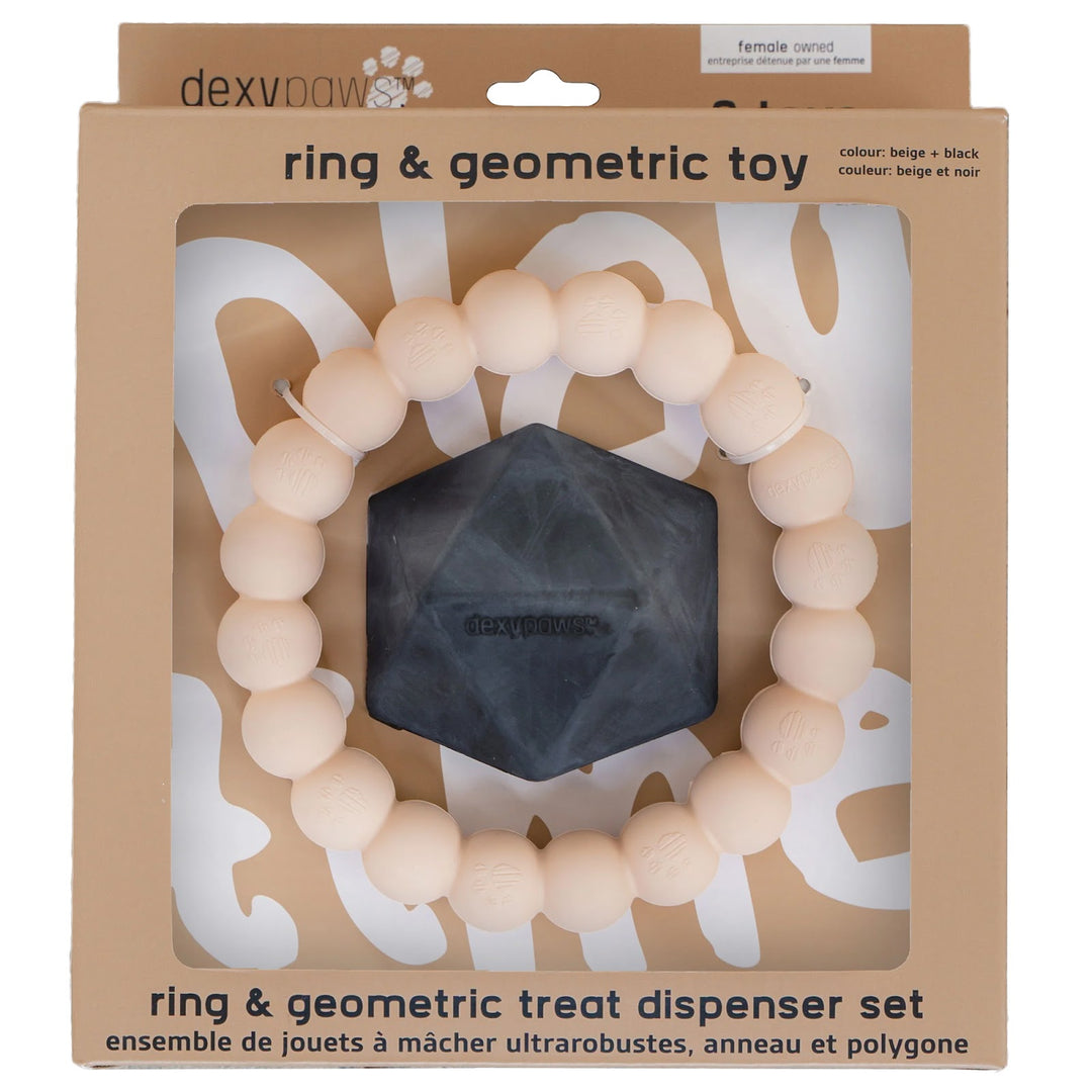 DEXYPAWS Jouet Chat Duo Anneaux & Forme Géo Beige & Noir