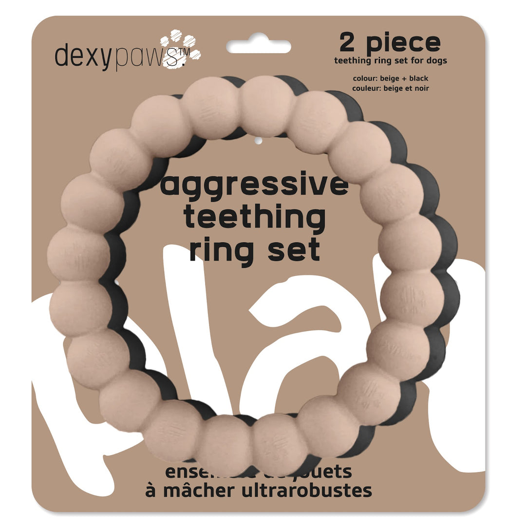 DEXYPAWS Jouet Chat Duo Anneaux Beige & Noir
