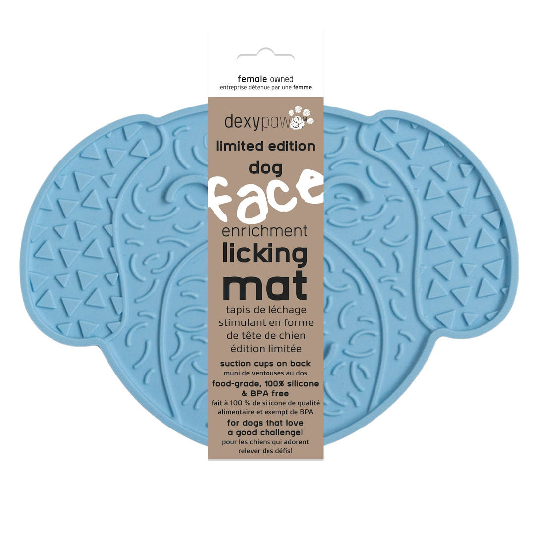 DEXYPAWS Tapis Léchange Forme Tête de Chien Bleu