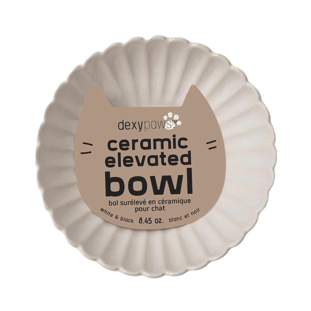 DEXYPAWS Chat Bol Surélevé 8.45oz Blanc Dentellé/Fleur Noire