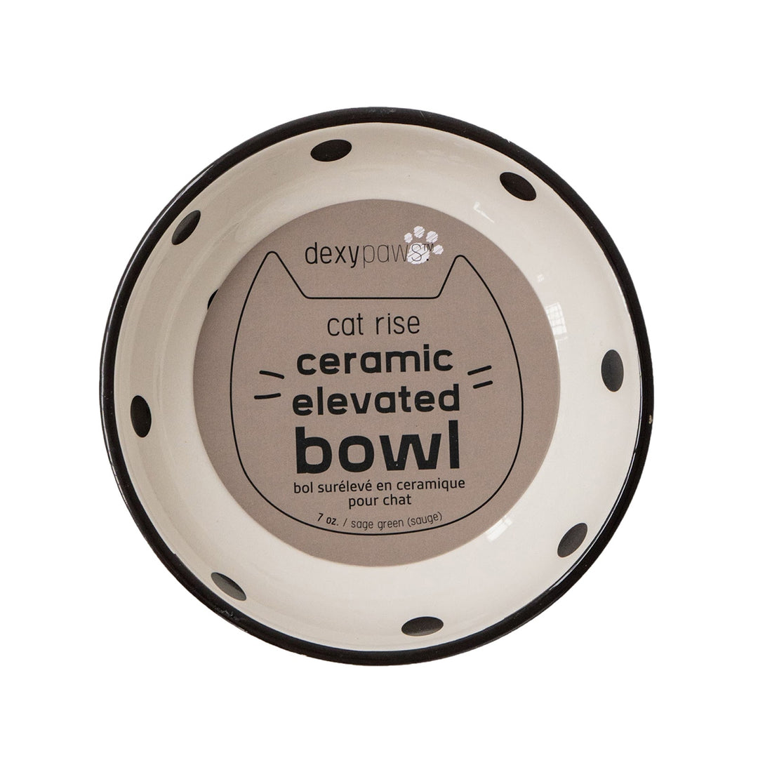 DEXYPAWS Chat Bol Surélevé 8.7oz Blanc/Pois Noirs
