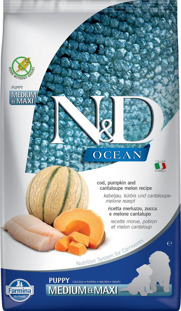 N&D OCÉAN Chiot MR & GR Morue, Potiron & Cantaloup SG 12kg