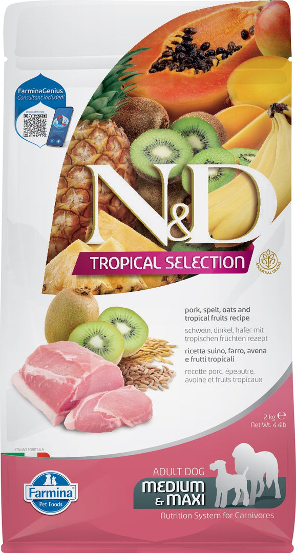 N&D TROPICAL Chien MR & GR Porc & Fruits Tropicaux 2kg
