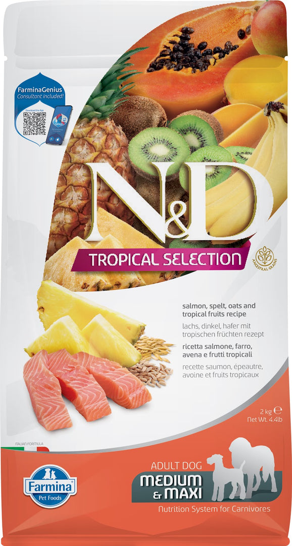 N&D TROPICAL Chien MR & GR Saumon & Fruits Tropicaux 2kg