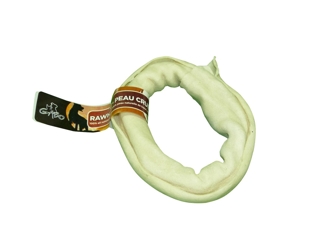 GABO Gâteries Chien Anneau de Cuir Blanc 3"
