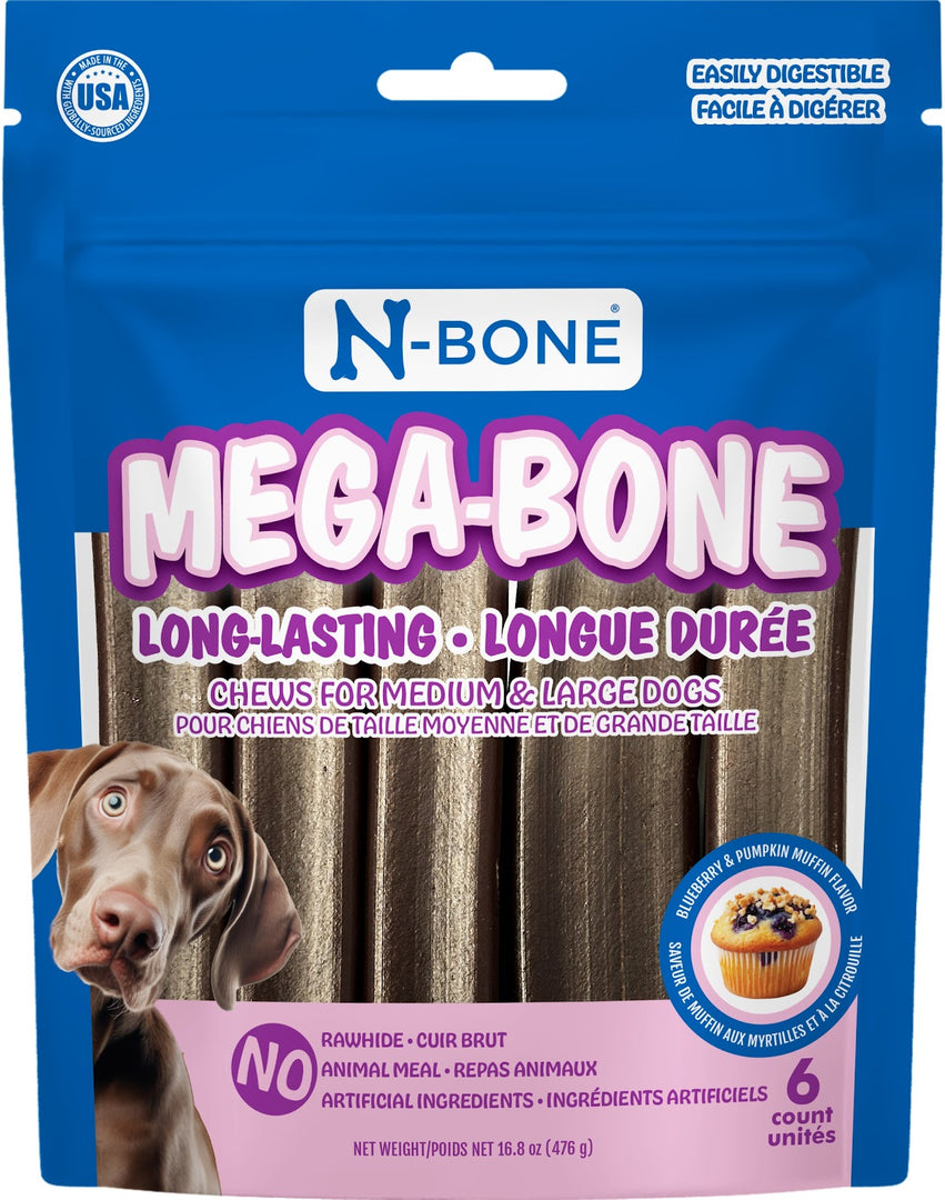 N-BONE Mega-Bone Gâteries Chien Bâtonnets Muffin Mrytilles & Citrouille 476g