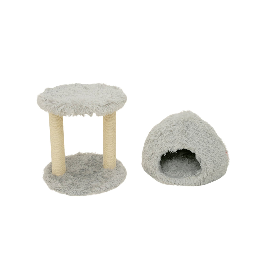 *BUD'Z Arbre à Chat Sisal & Lit Capuchon Gris Pâle