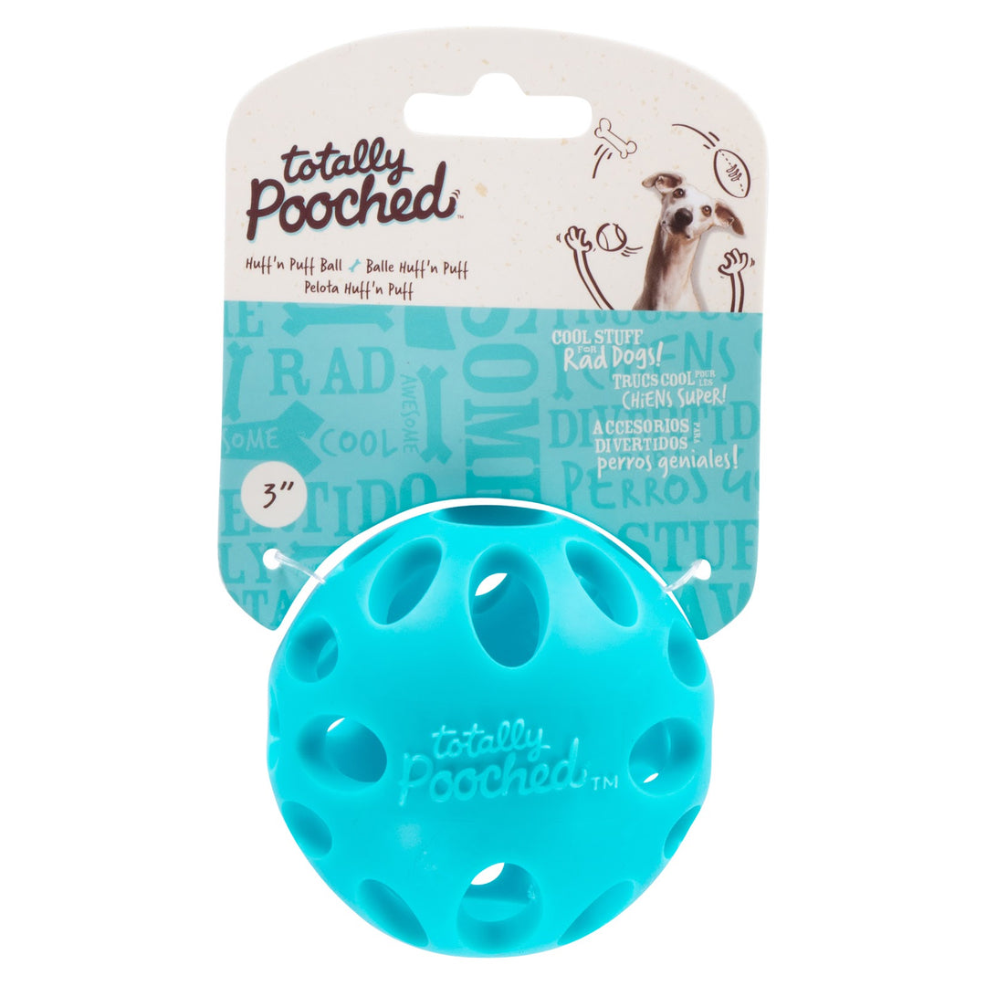 MESSY MUTTS Jouet Huff N' Puff Balle 3,1" Bleue