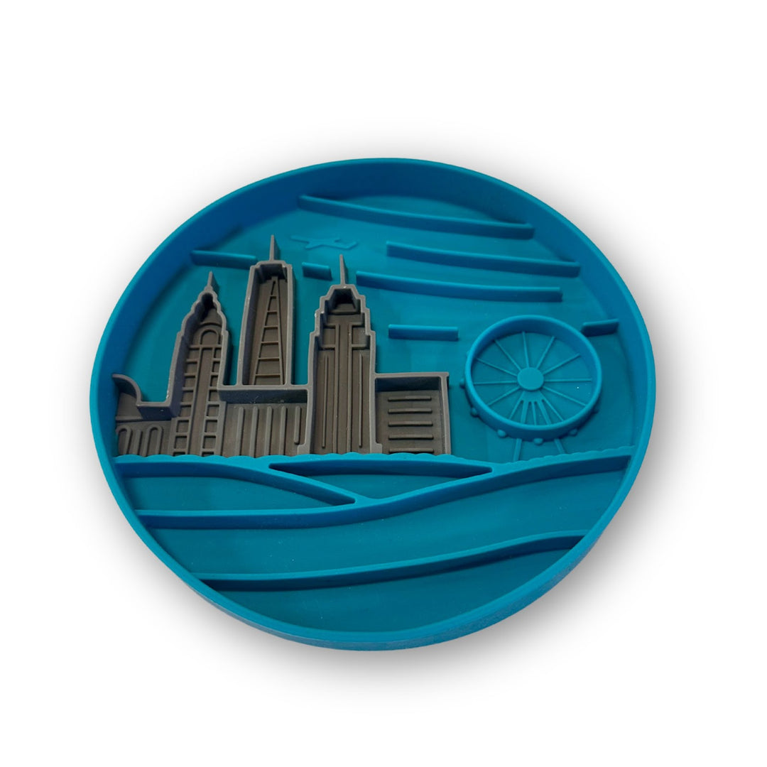 MESSY MUTTS Bol Alimentation Silicone Motif de Ville Bleu