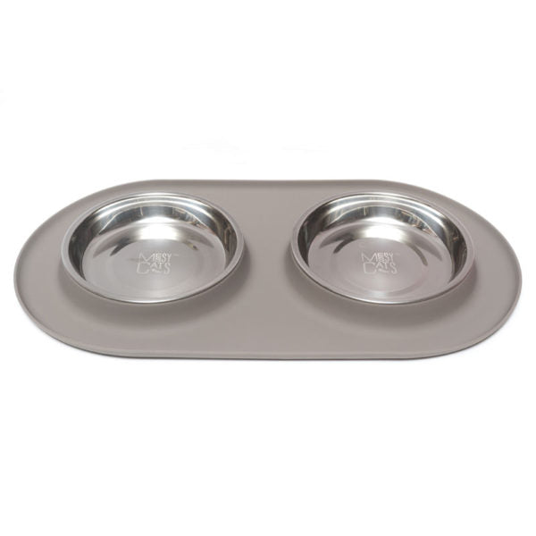 MESSY CATS Bol Double Inox Base Silicone Gris