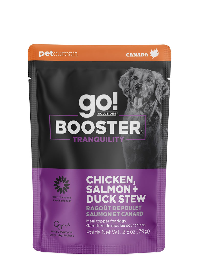 GO! BOOSTER Chien Tranquilité, Ragoût Poulet, Saumon & Canard 79g
