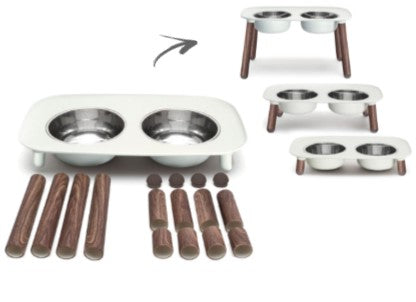 MESSY MUTTS Bol Double Aj. Gris Pâle Pattes Faux Bois