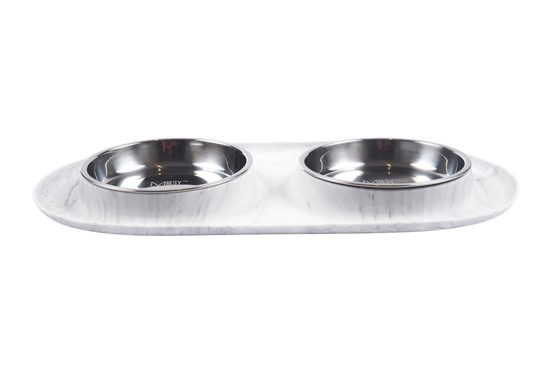 MESSY CATS Bol Double Inox Base Silicone Gris Marbré