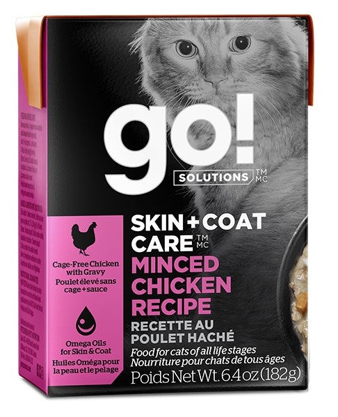 GO! Chat Tetra Pak Soins Peau & Pelage, Poulet Haché 182g