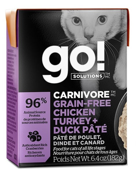 GO! CARNIVORE Chat Tetra Pak Pâté Poulet, Dinde & Canard SG 182g