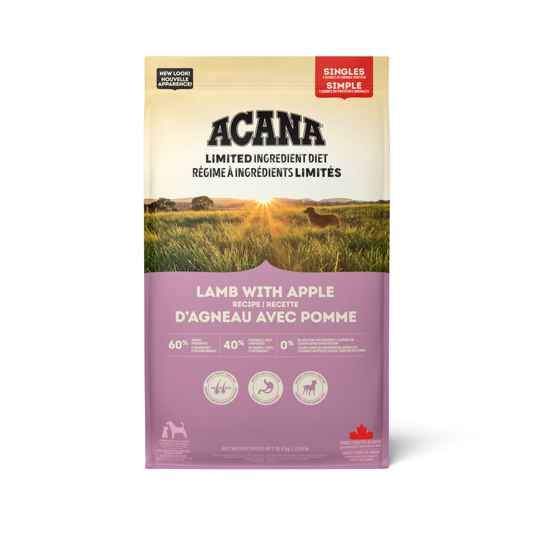 Acana Singles - Chien Agneau et Pomme - Nourriture Sèche à Ingrédients Limités Sans Grains pour Chiens