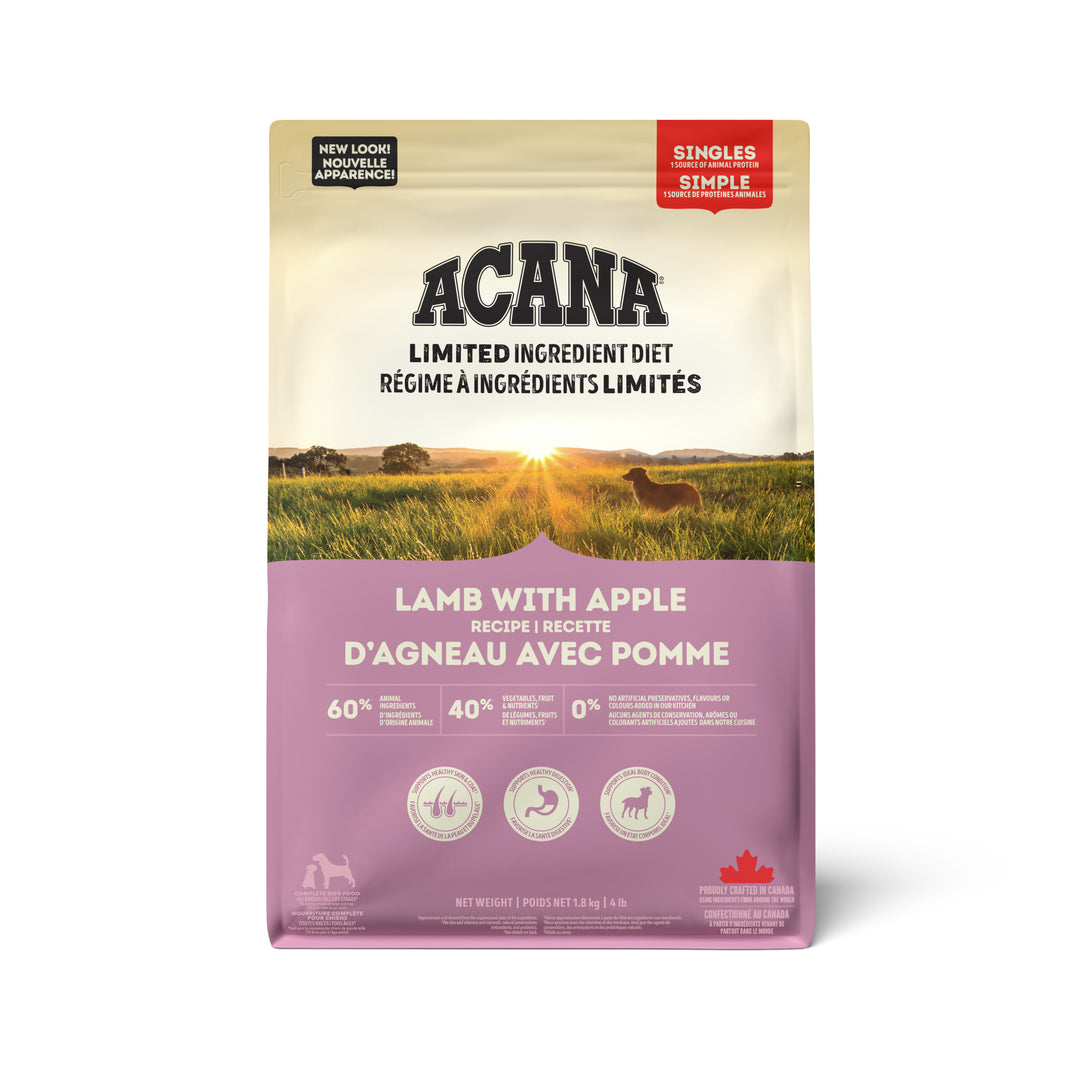 Acana Singles - Chien Agneau et Pomme - Nourriture Sèche à Ingrédients Limités Sans Grains pour Chiens
