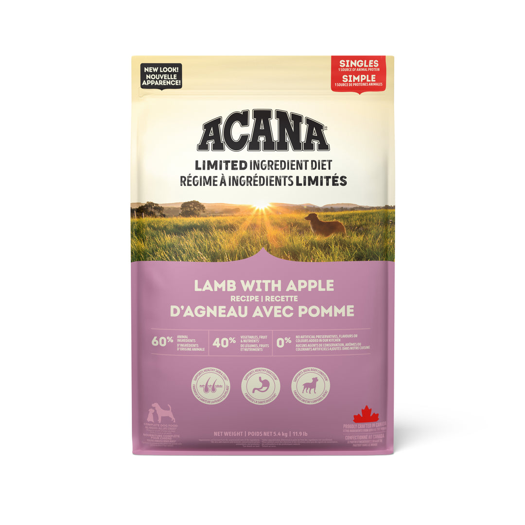 Acana Singles - Chien Agneau et Pomme - Nourriture Sèche à Ingrédients Limités Sans Grains pour Chiens