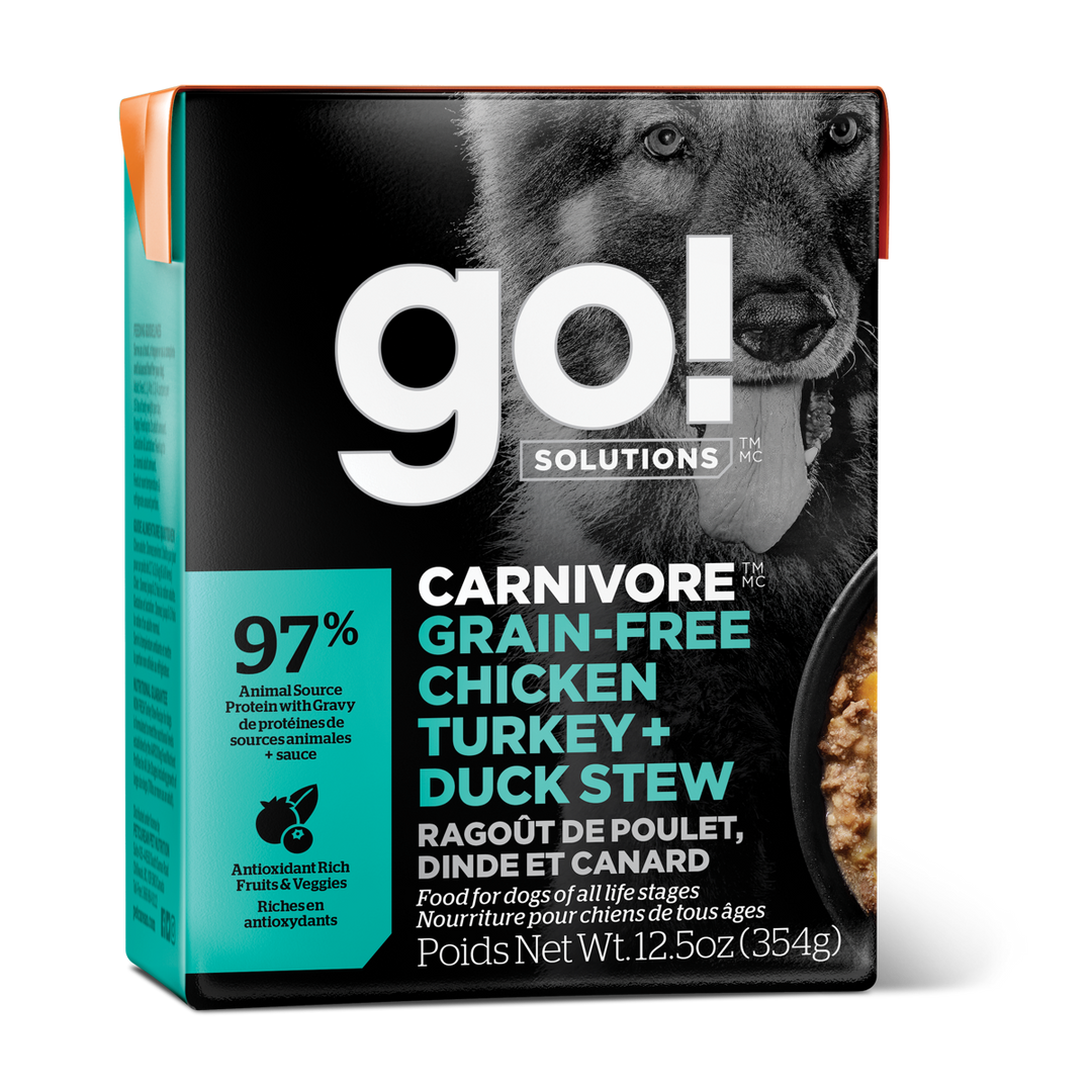 GO! CARNIVORE Chien Ragoût Poulet, Dinde & Canard SG 354g
