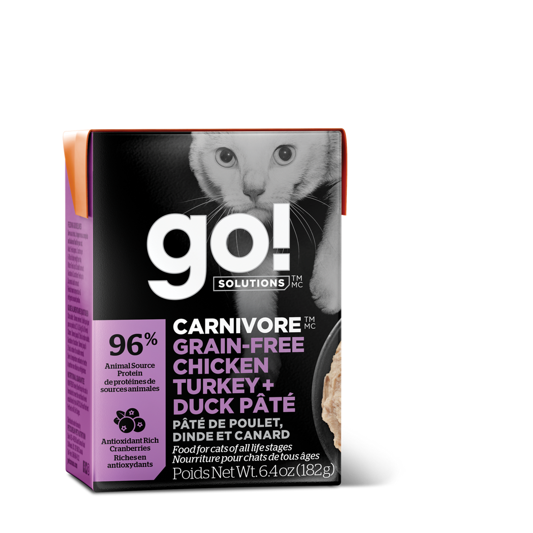 GO! CARNIVORE Chat Tetra Pak Pâté Poulet, Dinde & Canard SG 182g