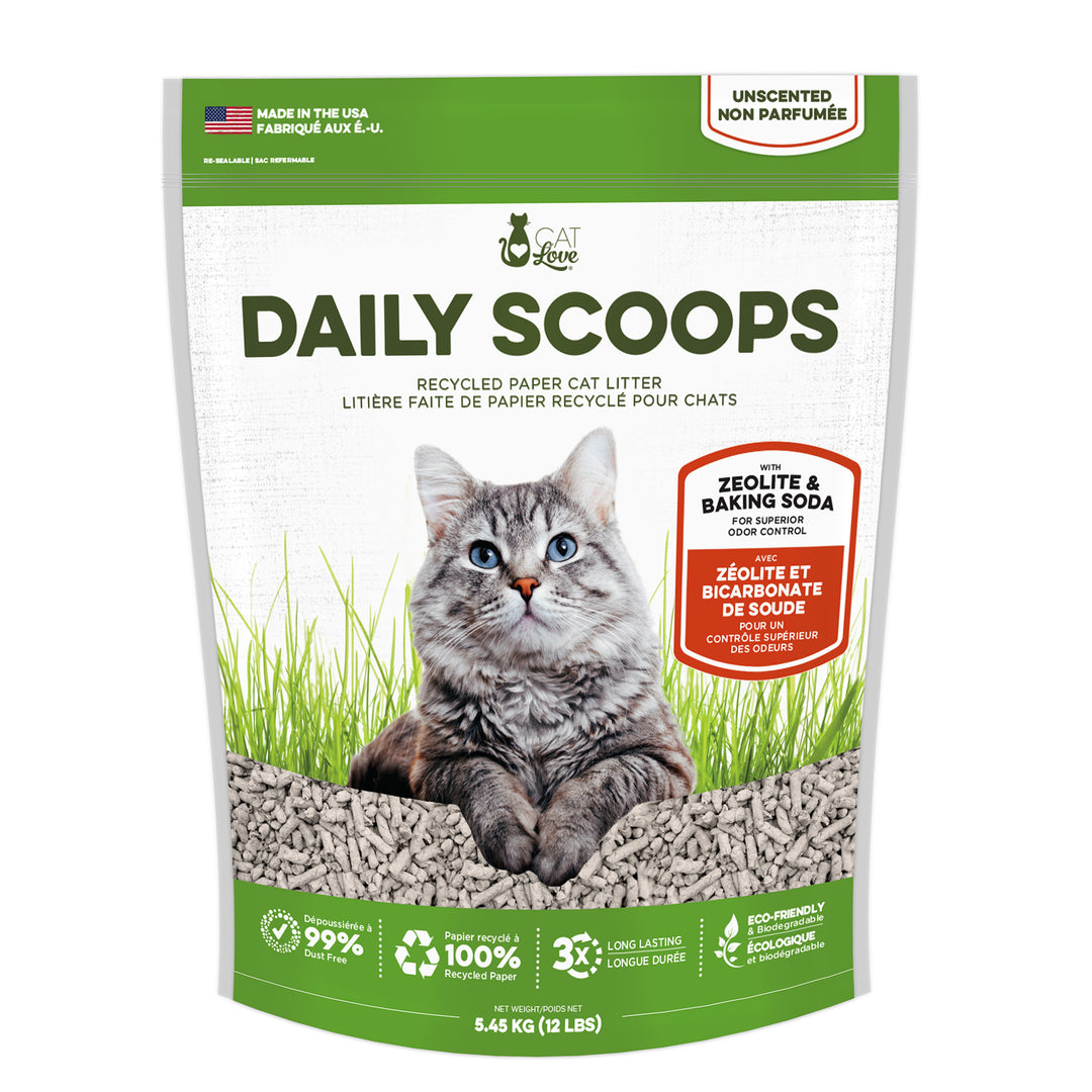CAT LOVE DAILY SCOOPS Litière Papier Recyclé Non Parfumée 5.45kg