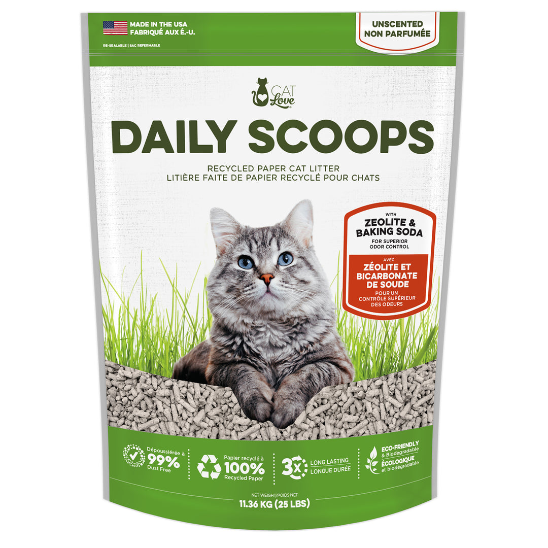 CAT LOVE DAILY SCOOPS Litière Papier Recyclé Non Parfumée 11.36kg