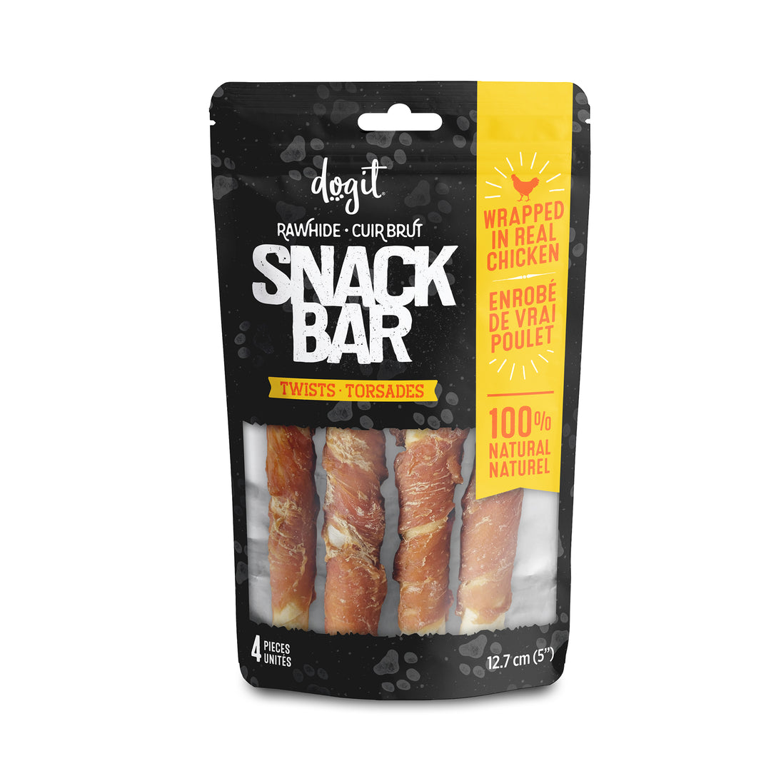 DOGIT SNACK BAR Gâteries Chien Bâtonnets Torsadés Cuir Brut Poulet 5"