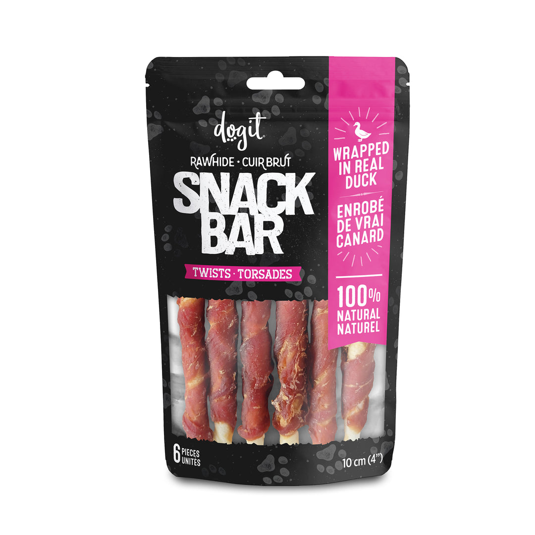 DOGIT SNACK BAR Gâteries Chien Bâtonnets Torsadés Cuir Brut Canard 4"