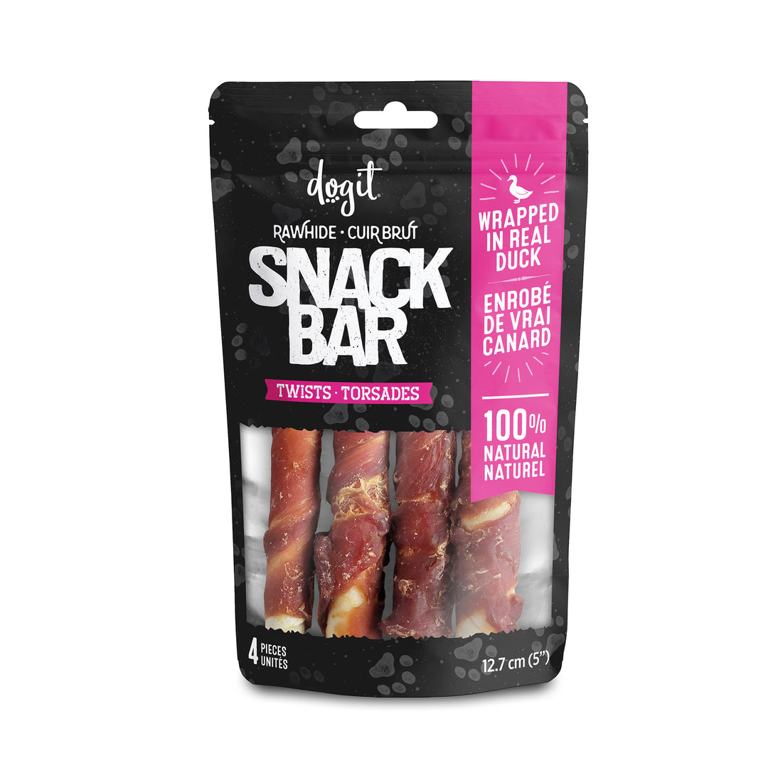 DOGIT SNACK BAR Gâteries Chien Bâtonnets Torsadés Cuir Brut Canard 5"