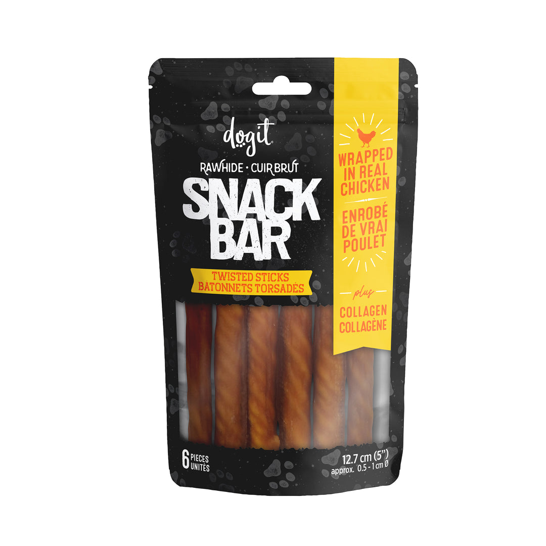 DOGIT SNACK BAR Gâteries Chien Bâtonnets Torsadés Cuir Brut Poulet & Collagène  5"
