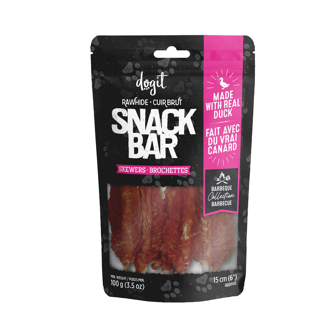 DOGIT SNACK BAR Gâteries Chien Brochettes en Cuir de Boeuf et Canard 6" 100g
