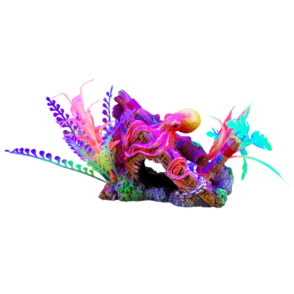 MARINA iGlo Épave & Pieuvre/Plantes 4" pour Aquarium