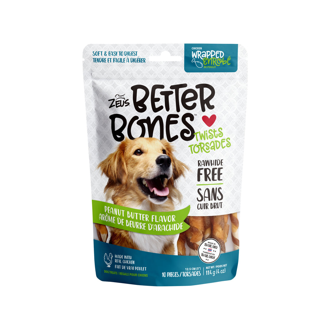 ZEUS BETTER BONES Gâteries Chien Bâtonnets Torsadés Arachide Enrobés 5" 114g