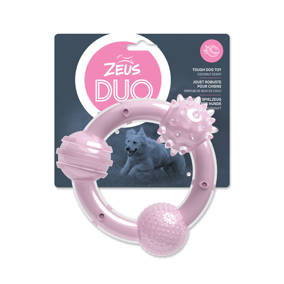 ZEUS DUO Jouet Chien Anneau Parfum Noix Coco 6" Rose