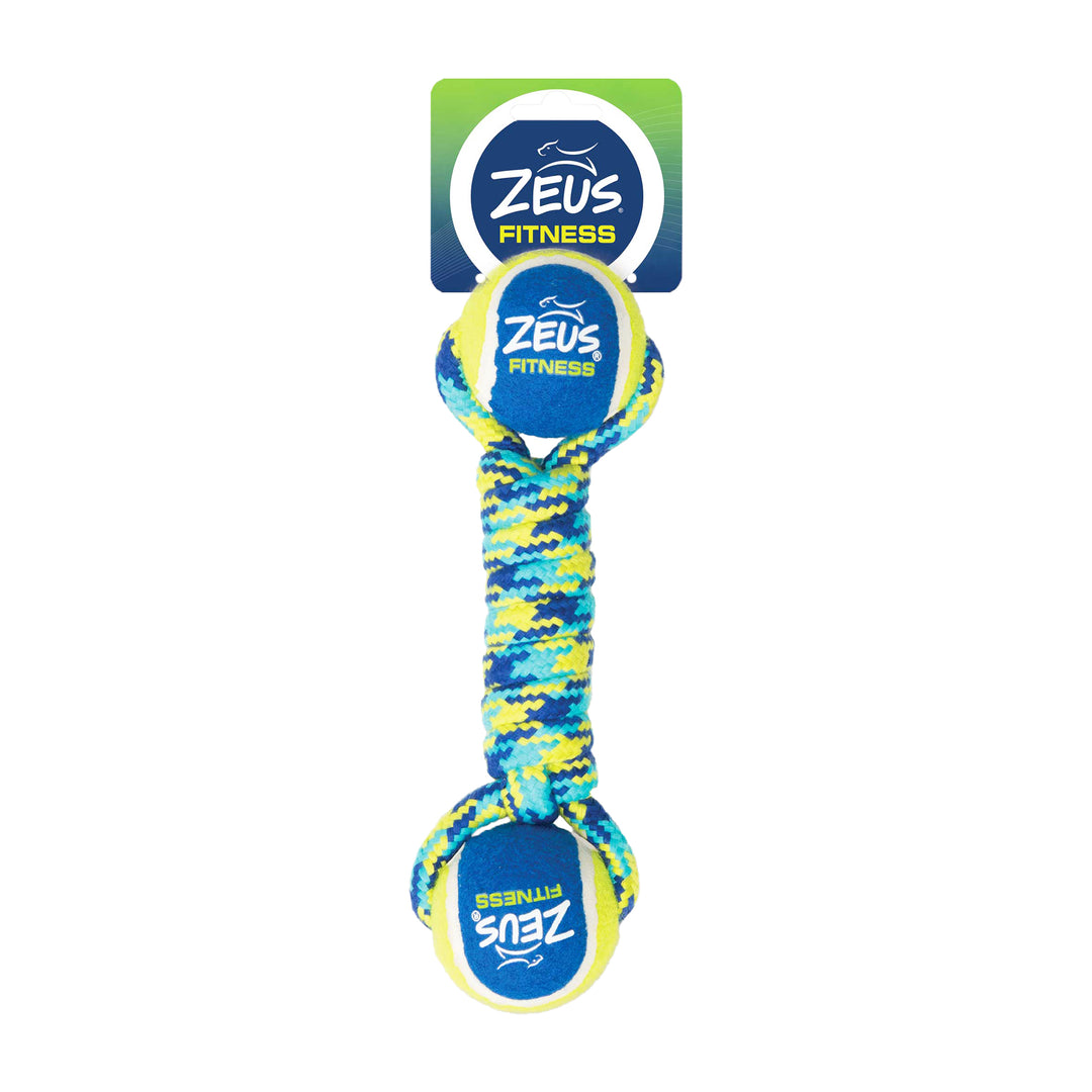 ZEUS FITNESS K9 Jouet Chien Haltère en Corde/2 Balles 9"