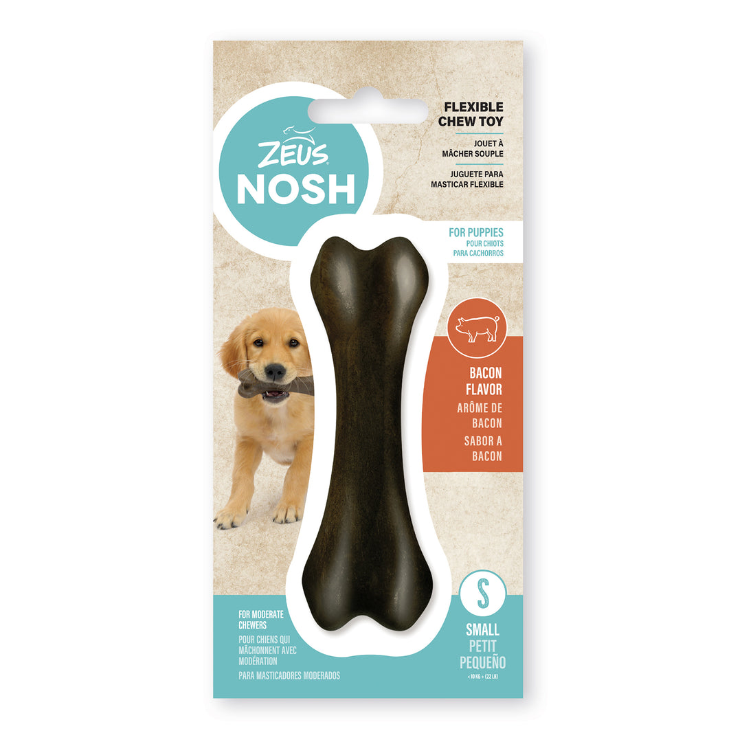 ZEUS NOSH Jouet Chien Os Souple Chiot Bacon S