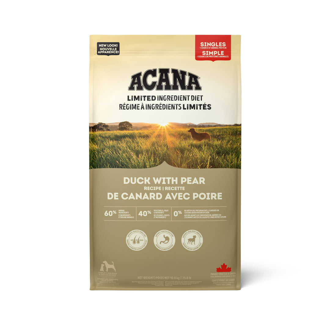 Acana Singles - Chien Canard et Poire - Nourriture Sèche à Ingrédients Limités Sans Grains pour Chiens
